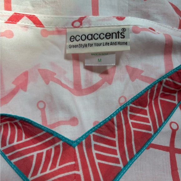 ECOACCENTS CASUAL BEACH POOL NAUTICAL ANCHOR PEACH & WHITE TUNIC COVERUP SZ M - Picture 6 of 7
